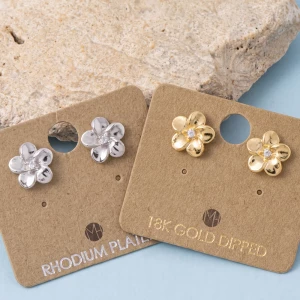 18K Gold Dipped Plumeria Flower Cz Stud Earrings