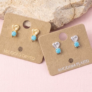 18K Gold Dipped Open Heart Round Stone Stud Earrings