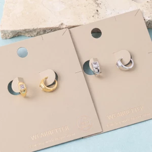 18K Gold Dipped Square Cz Signet Huggie Hoop Earrings