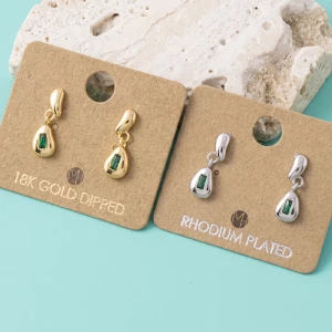 18K Gold Dipped Pebble Baguette Cz Drop Earrings