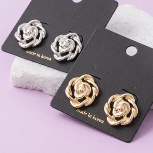 Twisted Wire Rose Flower Stud Earrings