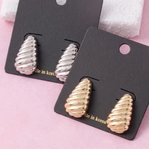 Ribbed Croissant Teardrop Stud Earrings