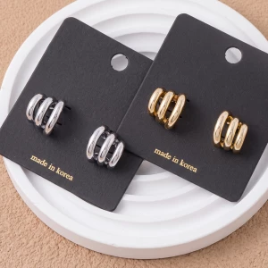 Triple Tube Bar Huggie Hoop Earrings