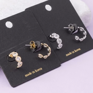 Triple Bezel Cz Half Hoop Earrings