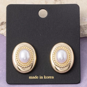 Rope Halo Oval Pearl Dome Stud Earrings