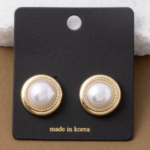 Rope Rim Round Pearl Button Stud Earrings