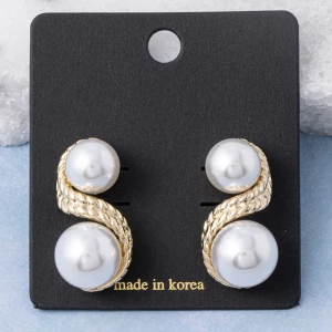 Twisted Rope S Curve Double Pearl Stud Earrings