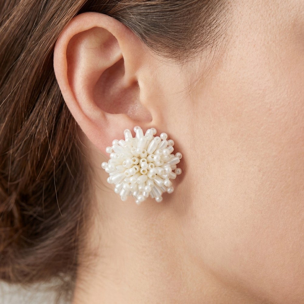 Pearl Tube Beaded Cluster Stud Earrings