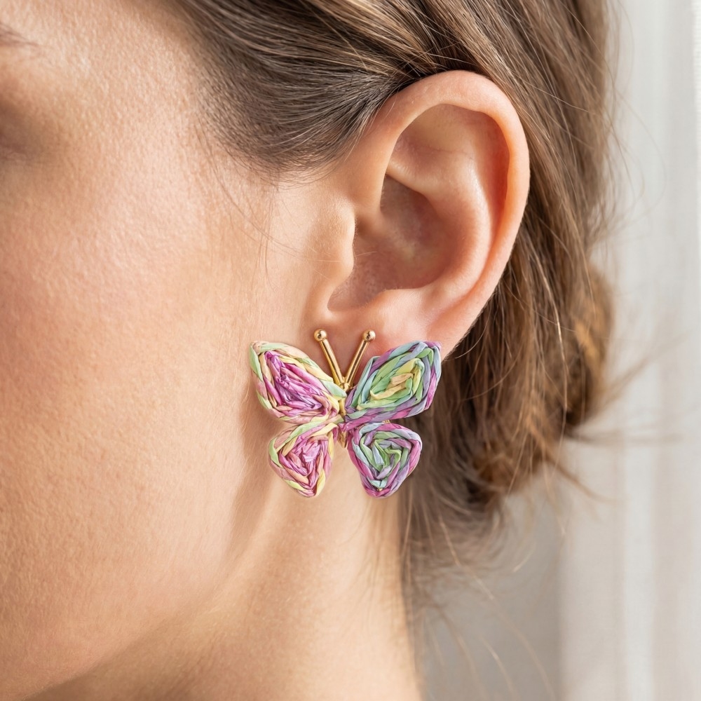 Raffia Butterfly Stud Earrings