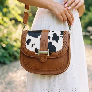 Animal Print Flap Whipstitch Saddle Crossbody Bag