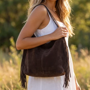 Faux Suede Fringe Shoulder Bag