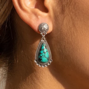 Turquoise Matrix Filigree Teardrop Drop Earrings