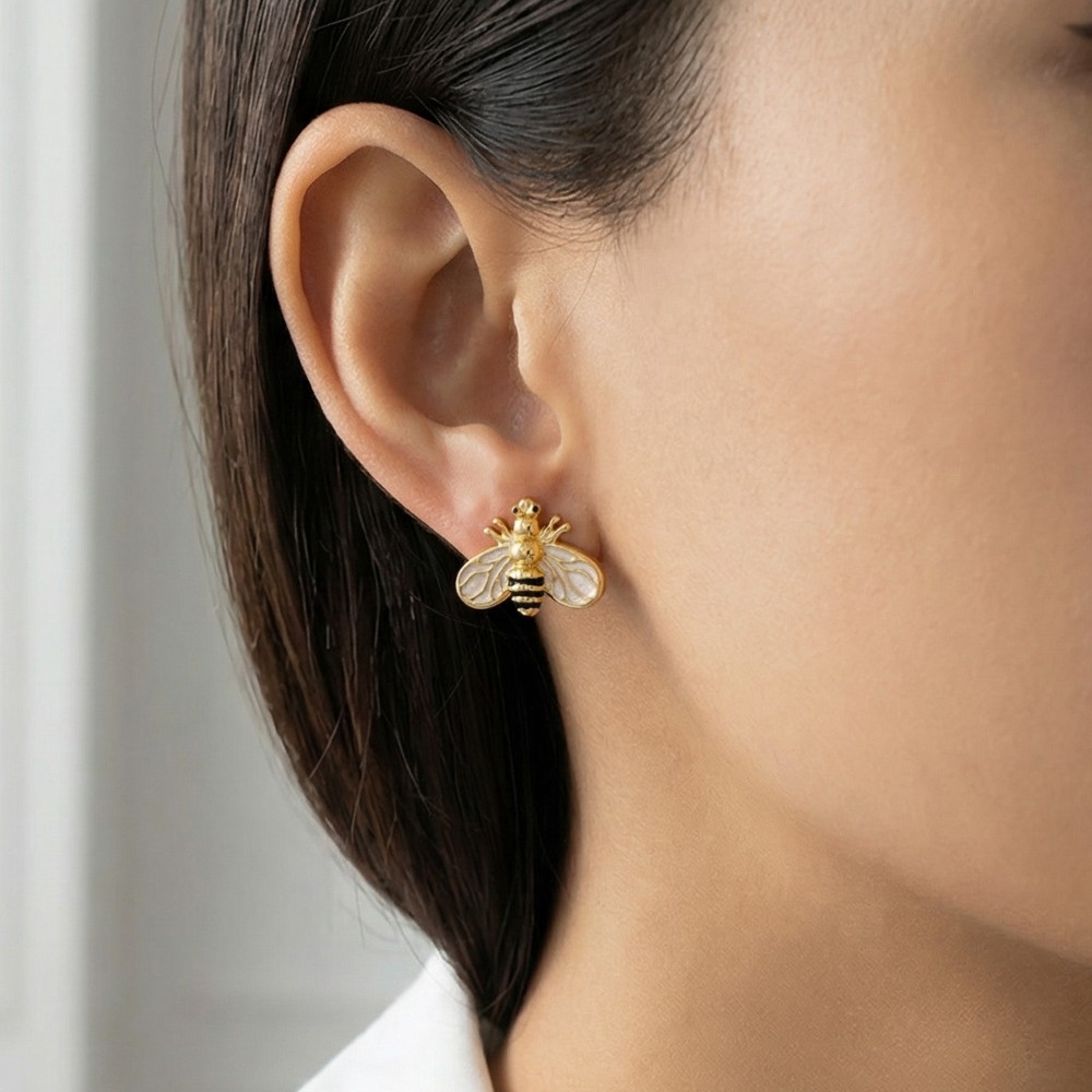 Intricate Enamel Bee Stud Earrings