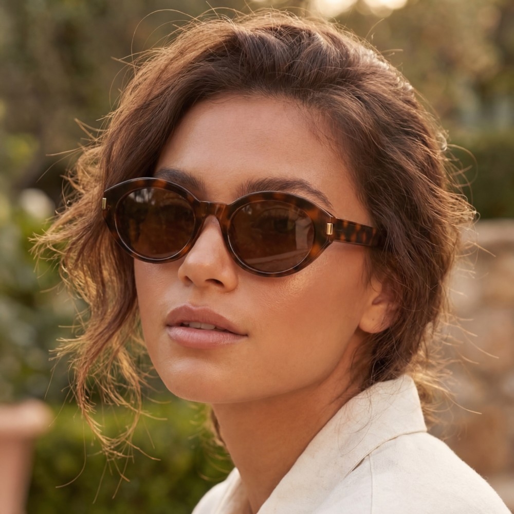 Metallic Accent Oval Acetate Sunglasses Set