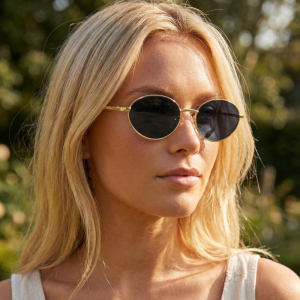 Slim Oval Cat Eye Metal Double Bridge Sunglasses