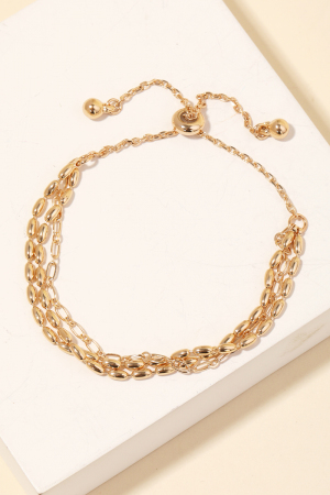 Metallic Rice Beads And Chain Bracelet