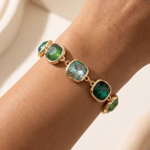 Cushion Cut Crystal Station Link Bracelet