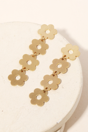 Layered Metallic Flower Drop Earrings