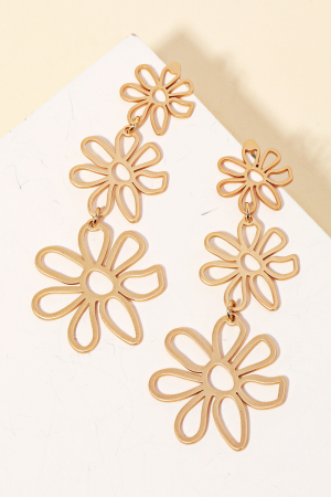 Triple Metallic Flower Drop Earrings