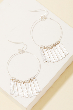 Flat Bar Charms Hoop Drop Hook Earrings