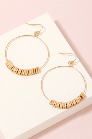 Flat Square Beads Hoop Dangle Earrings
