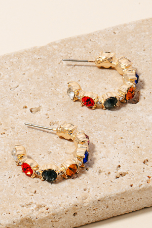 Mixed Rhinestone Studded Hoop Earrings