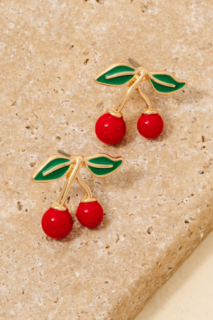 Epoxy Cherry Stud Earrings