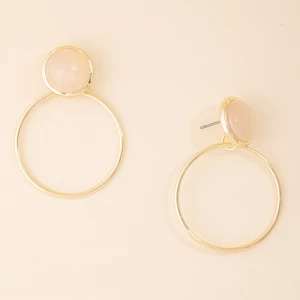 Semi Precious Stone Stud Open Hoop Drop Earrings