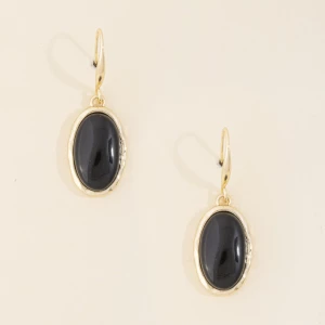 Semi Precious Stone Oval Bezel Drop Earrings
