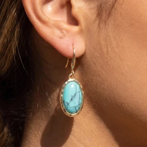 Semi Precious Stone Oval Bezel Drop Earrings