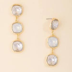 Triple Cushion Cut Crystal Linear Drop Earrings