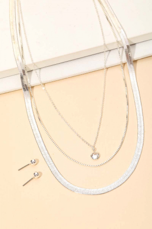 Layered Herringbone Chain Necklace Set