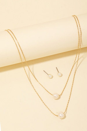 Double Pearly Bead Charm Chain Necklace Set