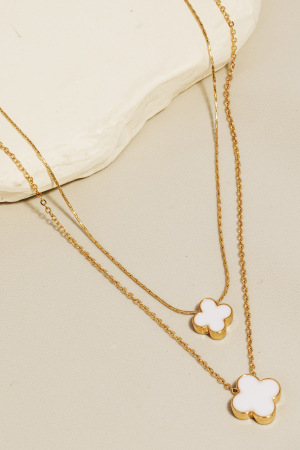 Double Enamel Clover Charm Layered Necklace Set