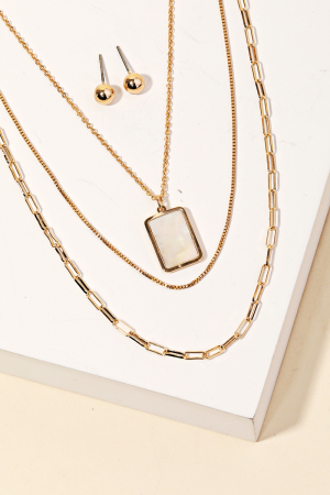 Layered Chain Rectangle Charm Necklace
