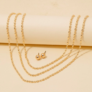 Metallic Oval Beaded Layered Necklace Set