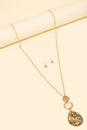 Tiered Pearl Tear Pendant Long Necklace Set