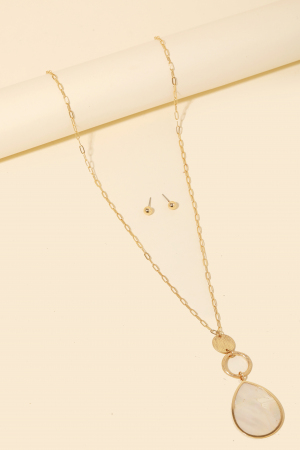 Tiered Pearl Tear Pendant Long Necklace Set