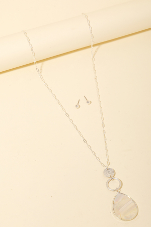 Tiered Pearl Tear Pendant Long Necklace Set
