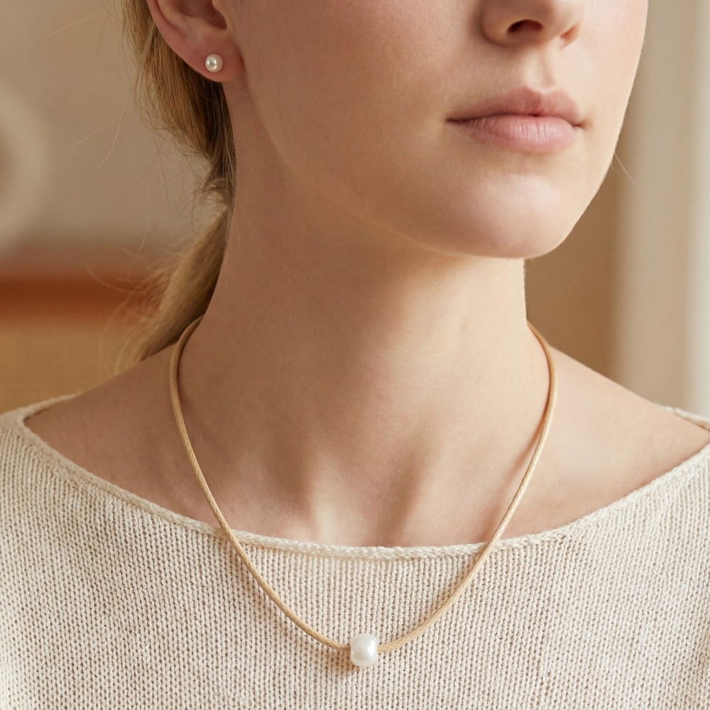 Pearl Bead Charm Cord Necklace Set