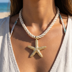 18K Gold Dipped Starfish Pendant Rope Necklace