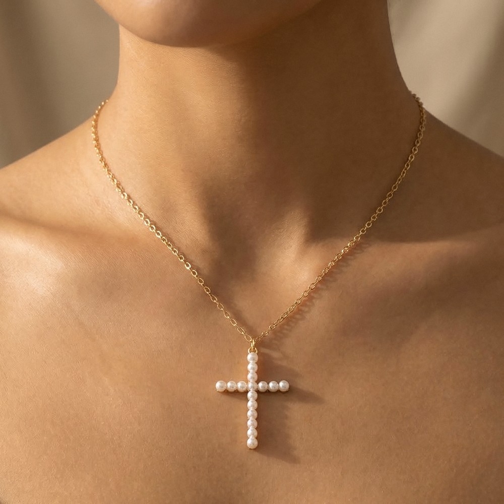 Pearl Cross Pendant Necklace