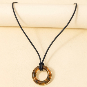 Acetate And Metallic Hoop Pendant Cord Necklace
