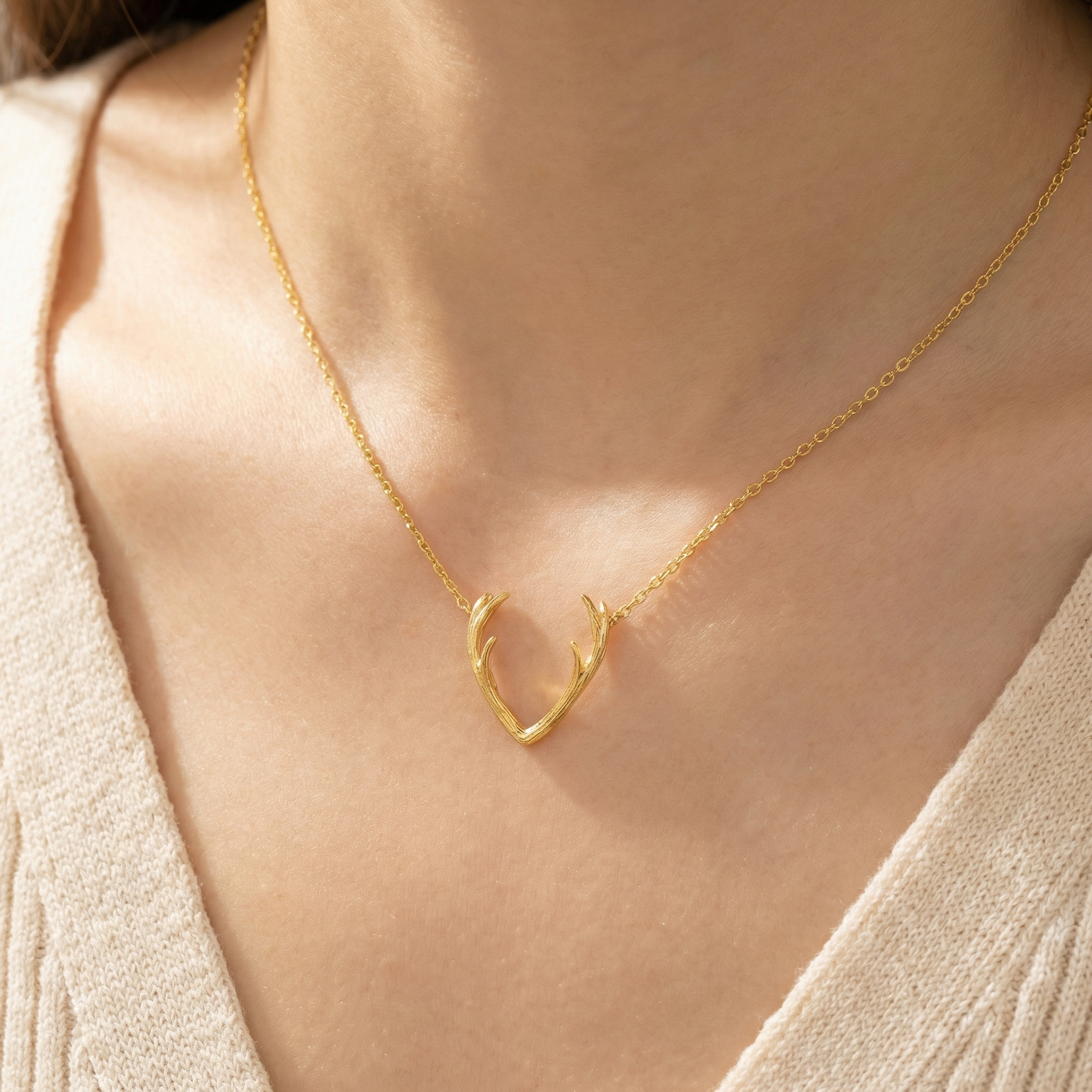 Gold Dipped Antler Pendant Necklace