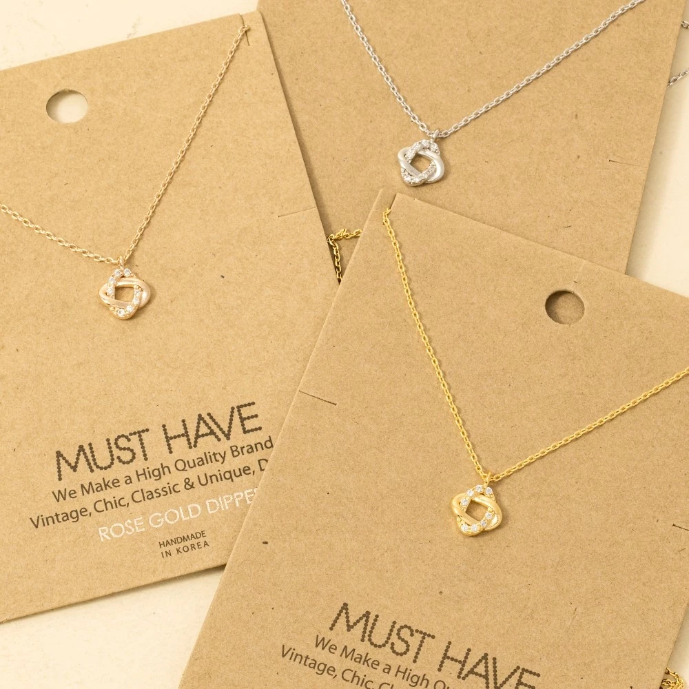 Gold Dipped Pave Double Knot Pendant Necklace