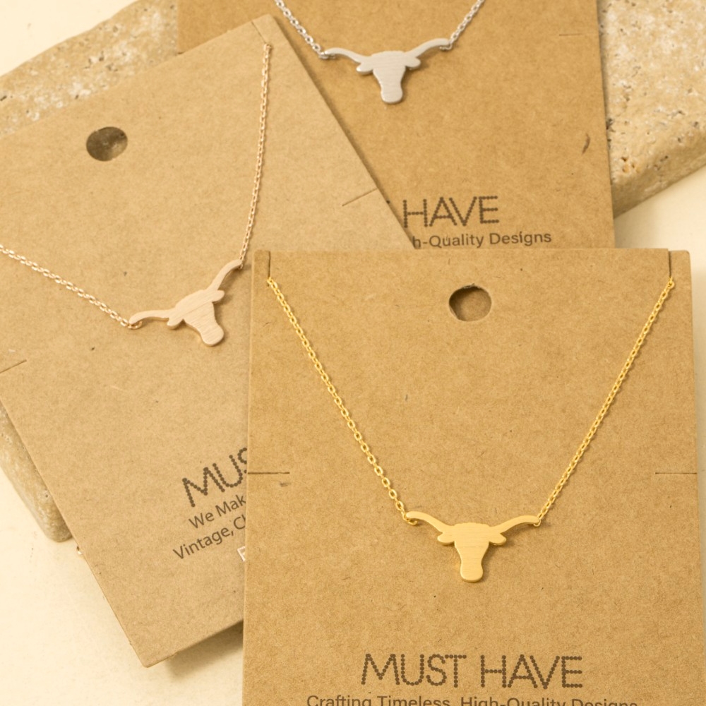 Gold Dipped Bull Head Pendant Necklace