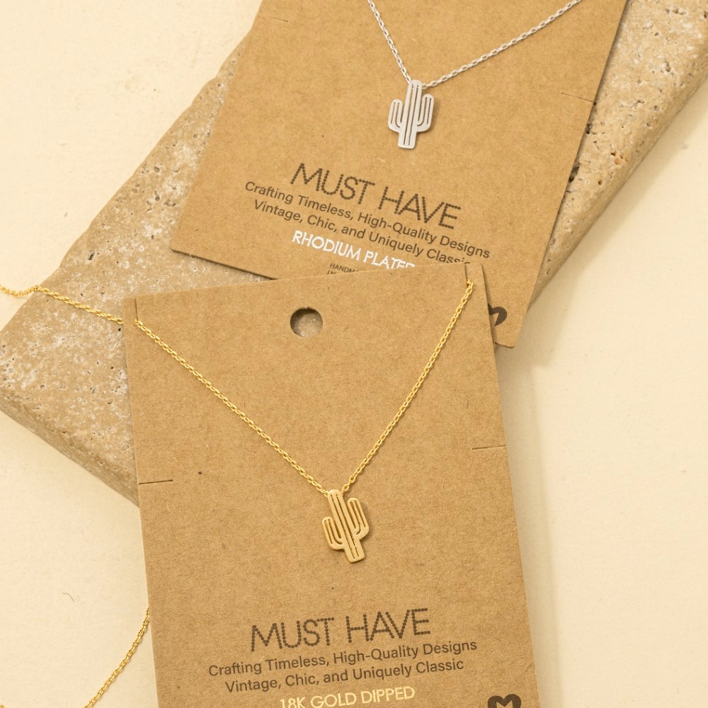 Gold Dipped Cactus Pendant Necklace
