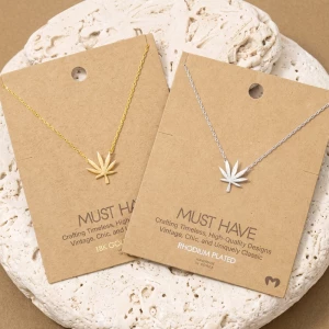 18K Gold Dipped Hemp Leaf Pendant Necklace