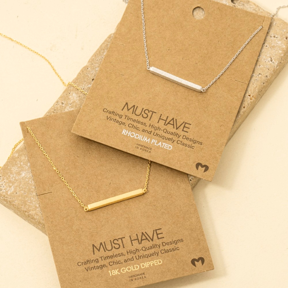 Gold Dipped Thin Bar Pendant Necklace