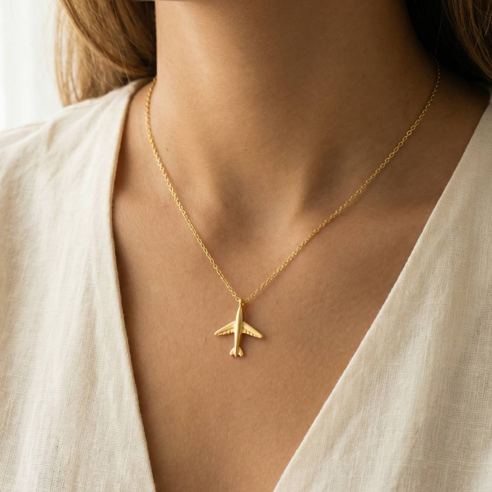 Gold Dipped Airplane Pendant Necklace